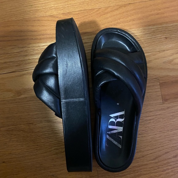 Zara faux leather platform slides